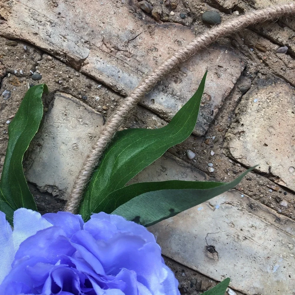 Spring Purple Floral Flower Twine Tweed Hoop Wreath